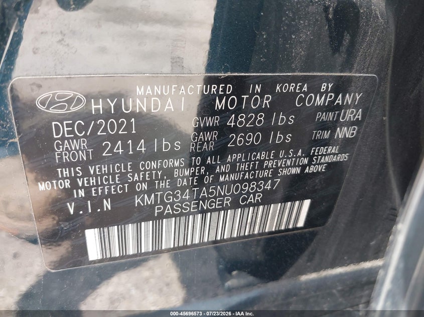 GENESIS G70 2022 VIN KMTG34TA5NU098347