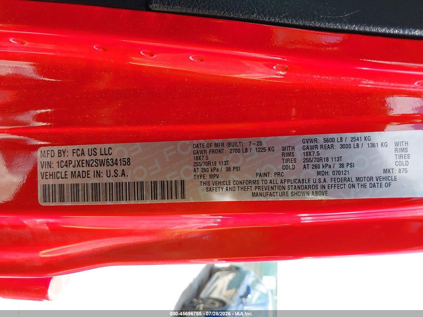 JEEP WRANGLER 2025 VIN 1C4PJXEN2SW634158