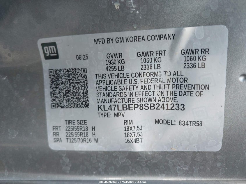 BUICK ENVISTA 2025 VIN KL47LBEP8SB241233