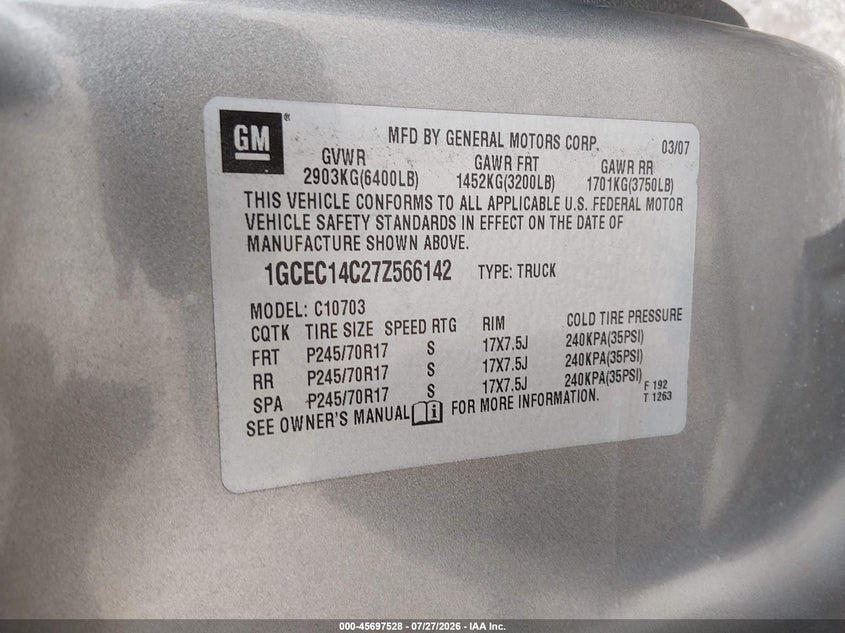 2007 CHEVROLET SILVERADO TRUCK 4.8L V-8 295HP