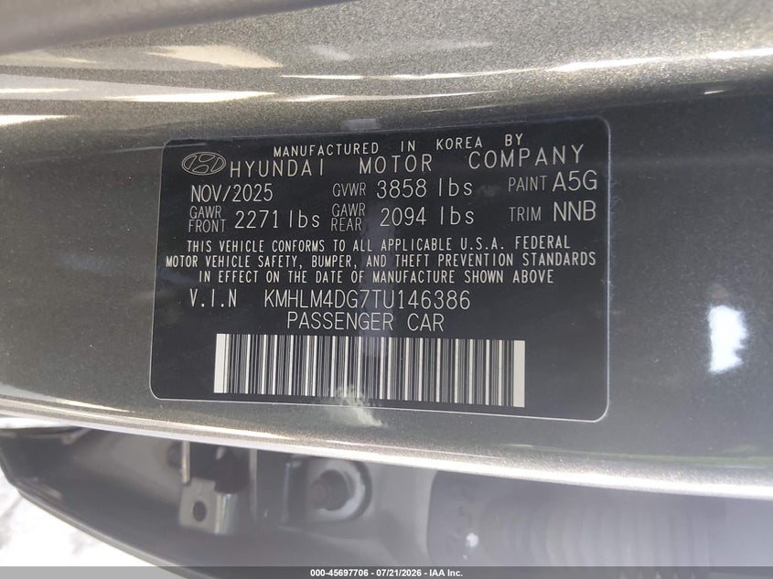 2026 Hyundai Elantra Sel Sport VIN: KMHLM4DG7TU146386 Lot: 45697706