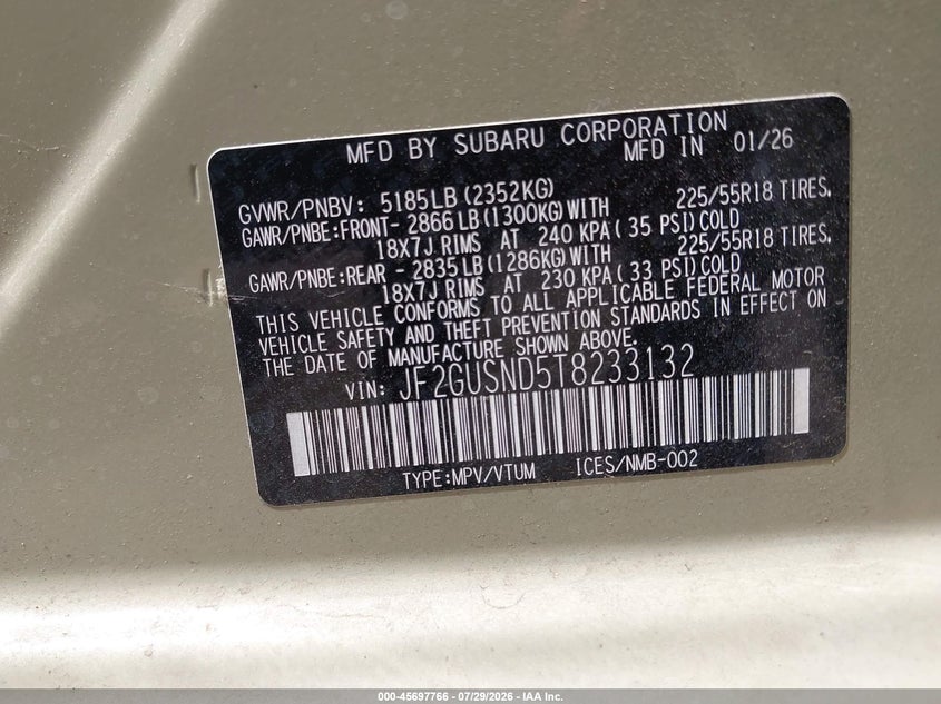 2026 SUBARU XV SPORT UTILITY VEHICLE 2.5L H-4 DI, DOHC, VVT, 162HP
