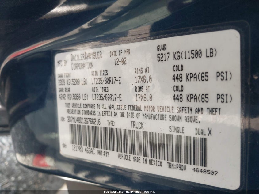 2003 DODGE RAM 3500 auction photo 8