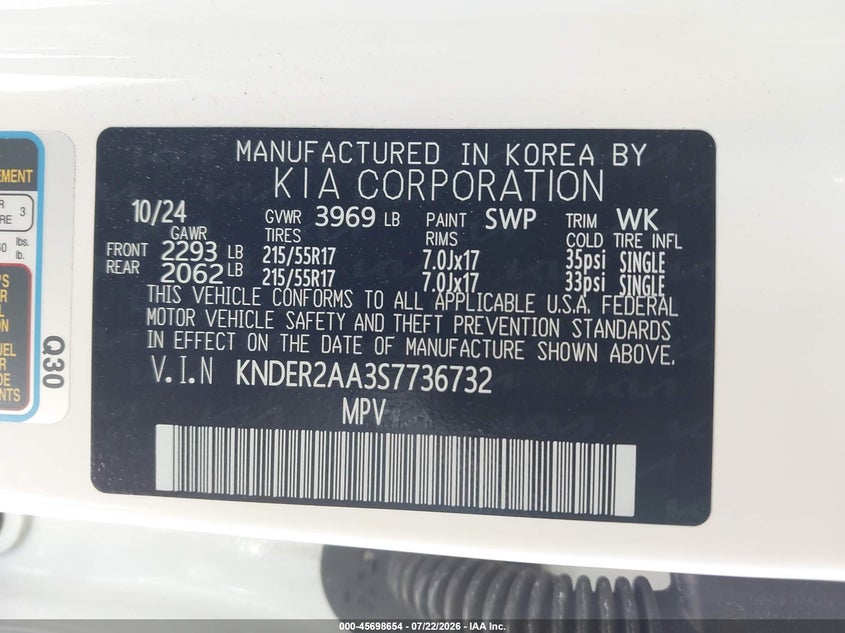 KIA SELTOS 2025 VIN KNDER2AA3S7736732