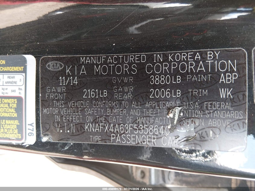 2015 Kia Forte Lx VIN: KNAFX4A63F5358640 Lot: 45699176