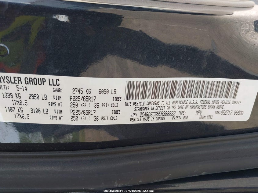 2014 Dodge Grand Caravan Sxt VIN: 2C4RDGCG5ER388823 Lot: 45699941