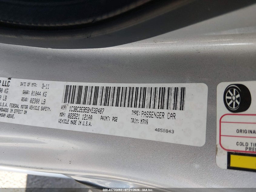 2011 Chrysler 200 Touring VIN: 1C3BC2EB5BN532487 Lot: 45700492