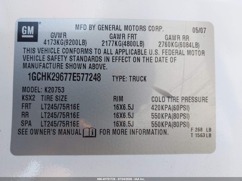 2007 CHEVROLET SILVERADO PICKUP 6.6L V-8 DI, TURBO, 365HP