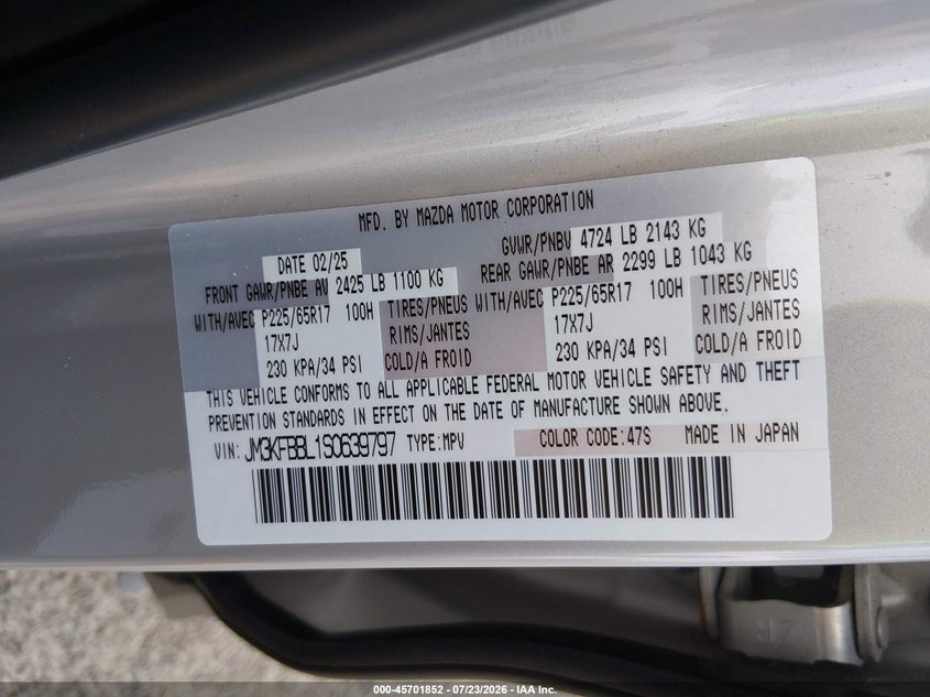 2025 MAZDA CX-5 SPORT UTILITY VEHICLE 2.5L I-4 DI, DOHC, VVT, 187HP