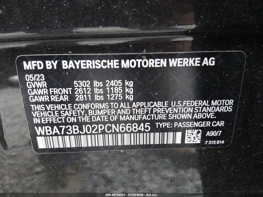 2023 BMW 5ER SEDAN 3.0L I-6 DI, DOHC, VVT, TURBO, 335HP