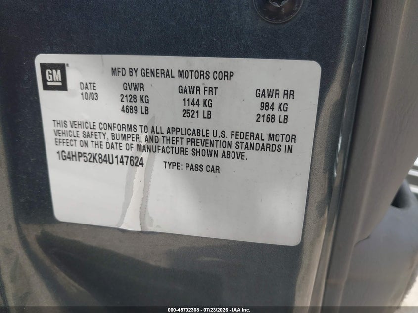 2004 BUICK LESABRE SEDAN 3.8L V-6 205HP