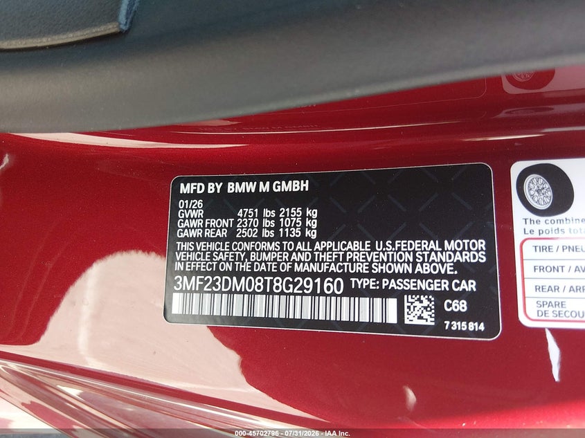 BMW M2 2026 VIN 3MF23DM08T8G29160