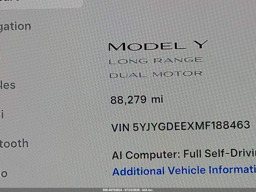 TESLA MODEL Y 2021 VIN 5YJYGDEEXMF188463