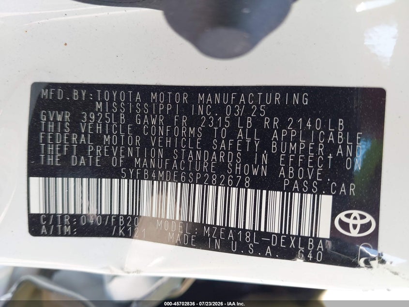 2025 TOYOTA COROLLA SEDAN 2.0L I-4 DI, DOHC, VVT, 169HP