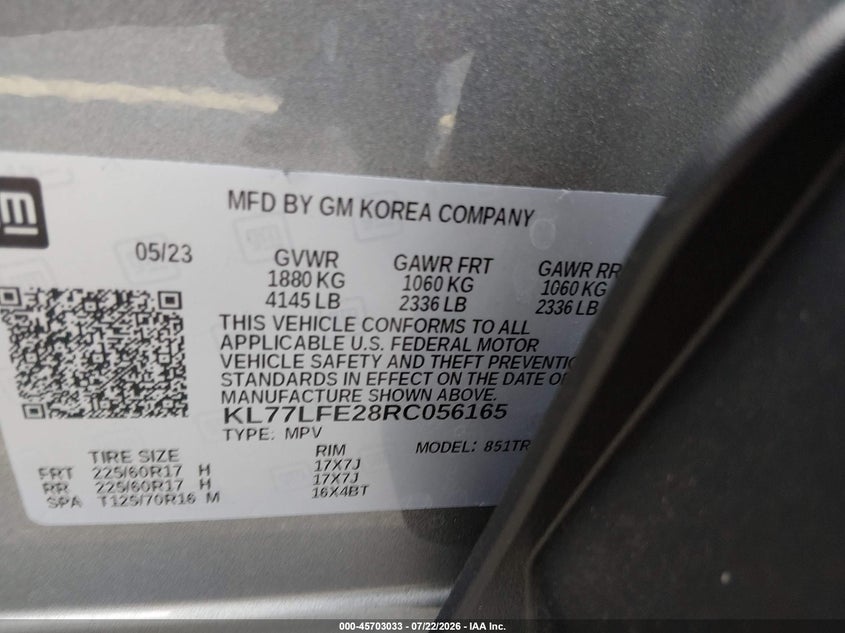 2024 CHEVROLET TRAX SPORT UTILITY VEHICLE 1.2L I-3 DI, DOHC, VVT, TURBO, 137HP