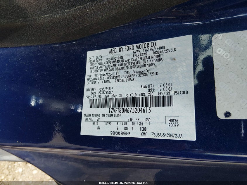 2007 FORD MUSTANG COUPE 4.0L V-6 210HP