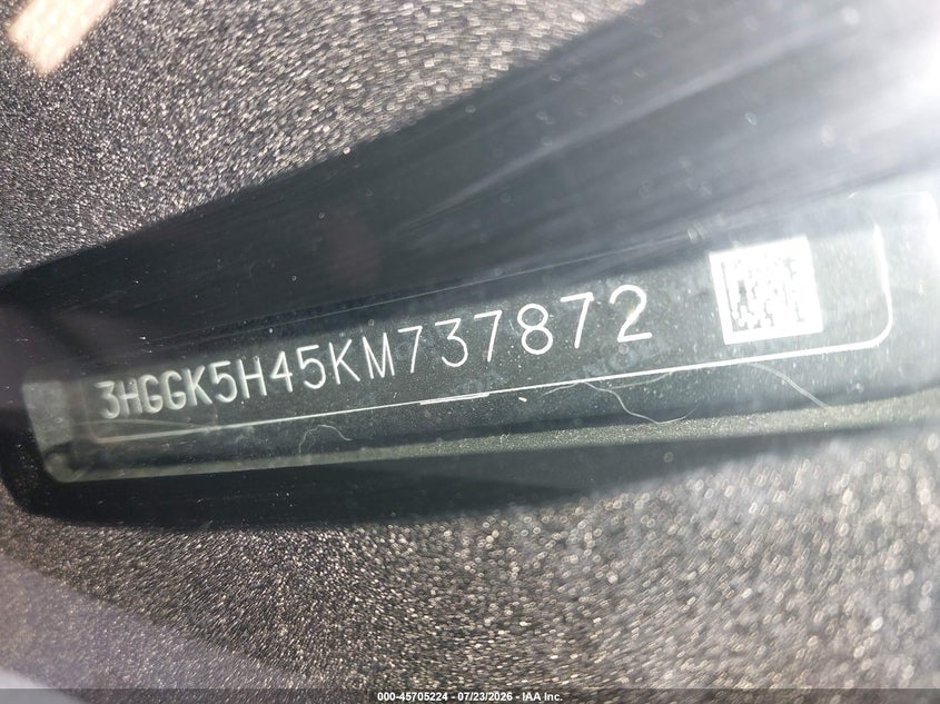 HONDA FIT 2019 VIN 3HGGK5H45KM737872