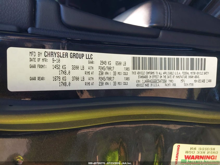 2011 JEEP GRAND CHEROKEE auction photo 8