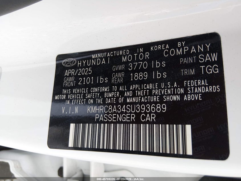 HYUNDAI VENUE 2025 VIN KMHRC8A34SU393689