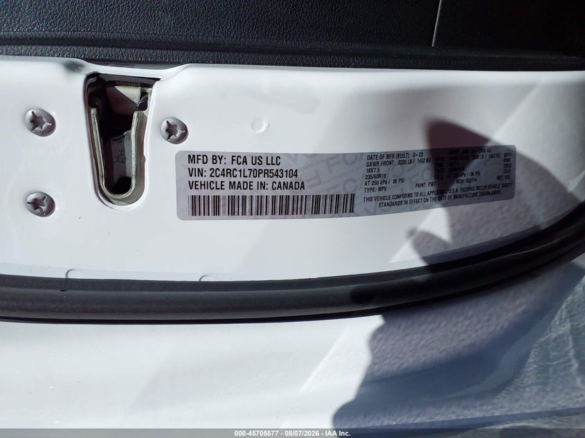 CHRYSLER PACIFICA HYBRID 2023 VIN 2C4RC1L70PR543104