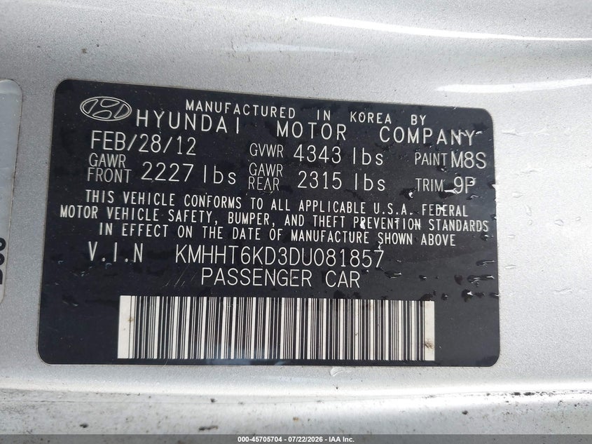2013 HYUNDAI GENESIS COUPE 2.0L I-4 DOHC, VVT, TURBO, 274HP