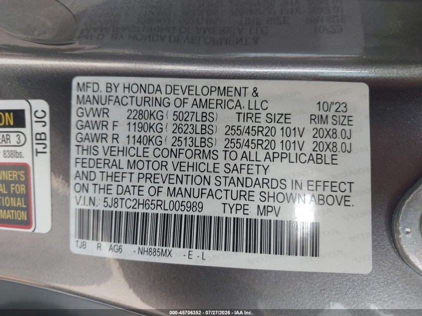 ACURA RDX 2024 VIN 5J8TC2H65RL005989
