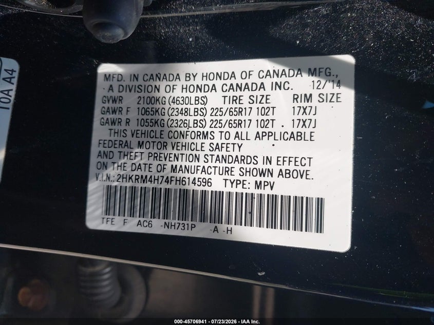 2015 HONDA CR-V SPORT UTILITY VEHICLE 2.4L I-4 DI, DOHC, VVT, 185HP