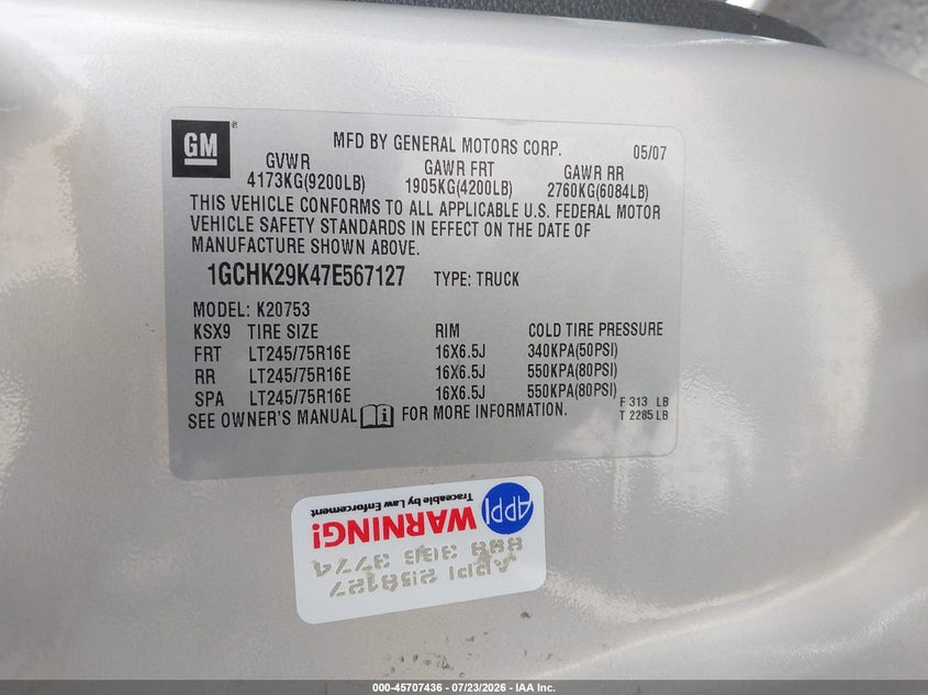 2007 CHEVROLET SILVERADO PICKUP 6.0L V-8 VVT, 353HP