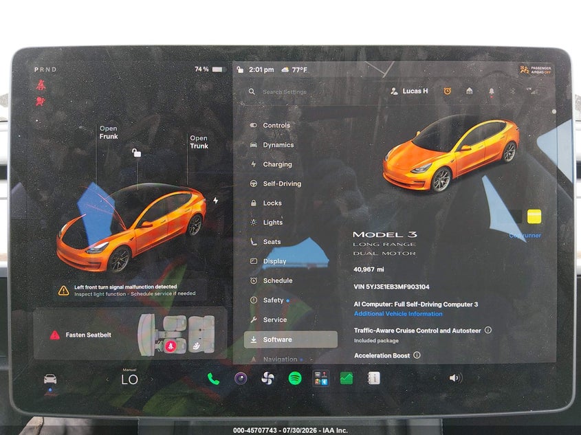 2021 TESLA MODEL 3 auction photo 7