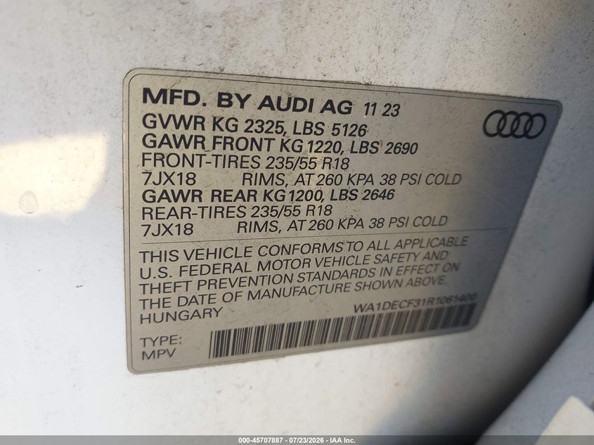 2024 AUDI Q3 SPORT UTILITY VEHICLE 2.0L I-4 DI, DOHC, VVT, TURBO, 228HP