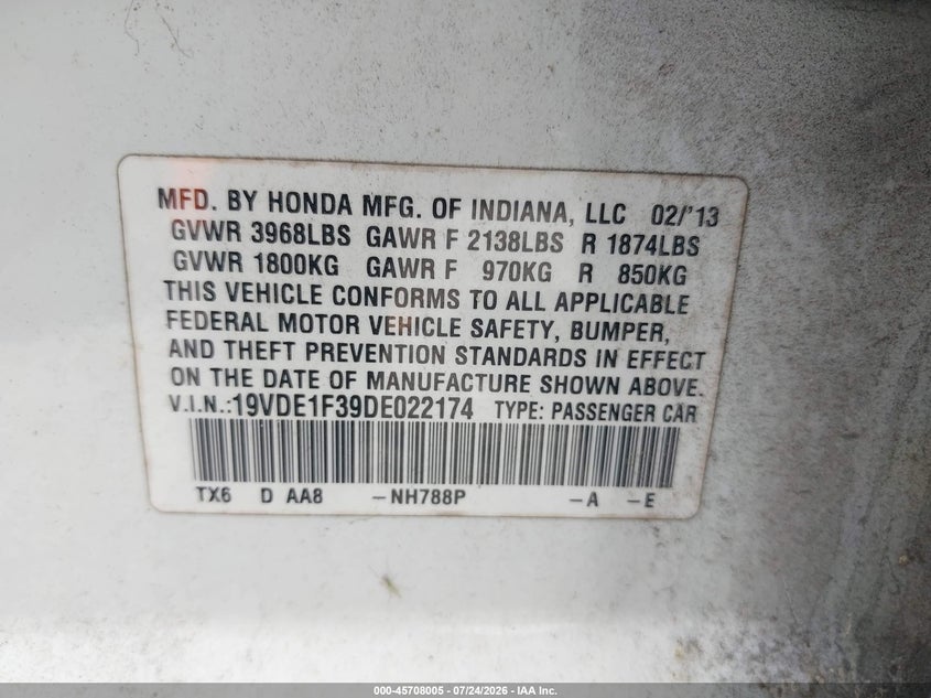2013 ACURA ILX SEDAN 2.0L I-4 VVT, 150HP