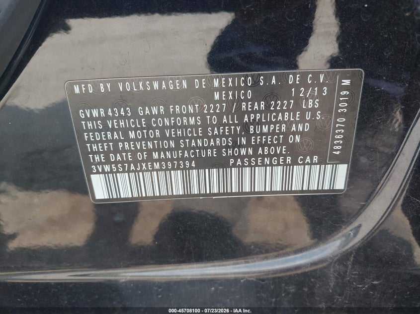 2014 VOLKSWAGEN JETTA SEDAN 2.0L I-4 DI, DOHC, VVT, TURBO, 210HP