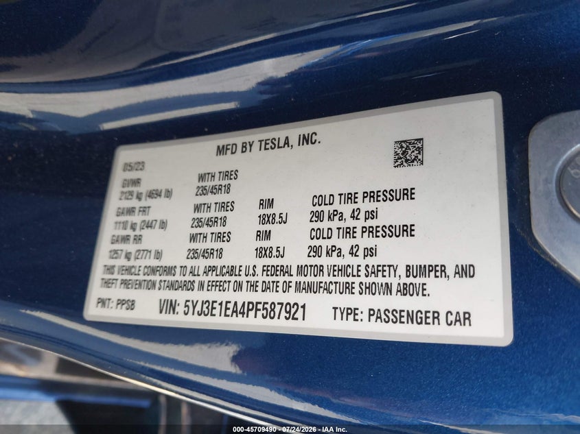 2023 TESLA MODEL 3 SEDAN ELECTRIC