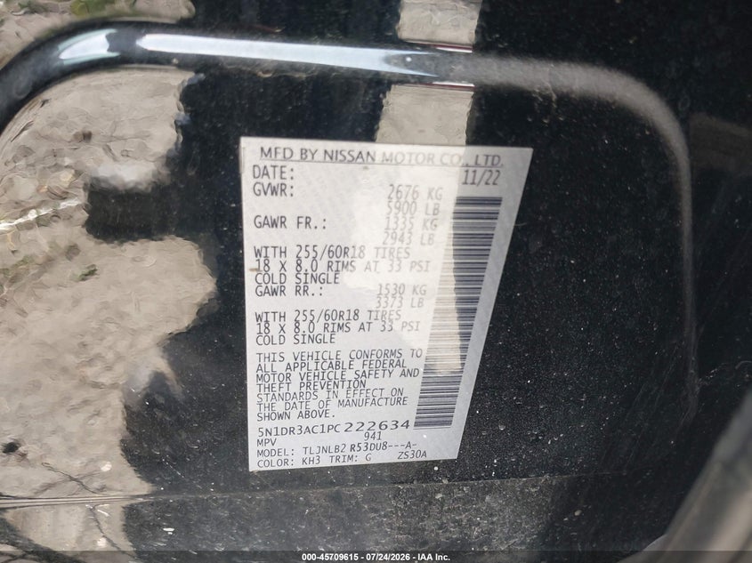 NISSAN PATHFINDER 2023 VIN 5N1DR3AC1PC222634
