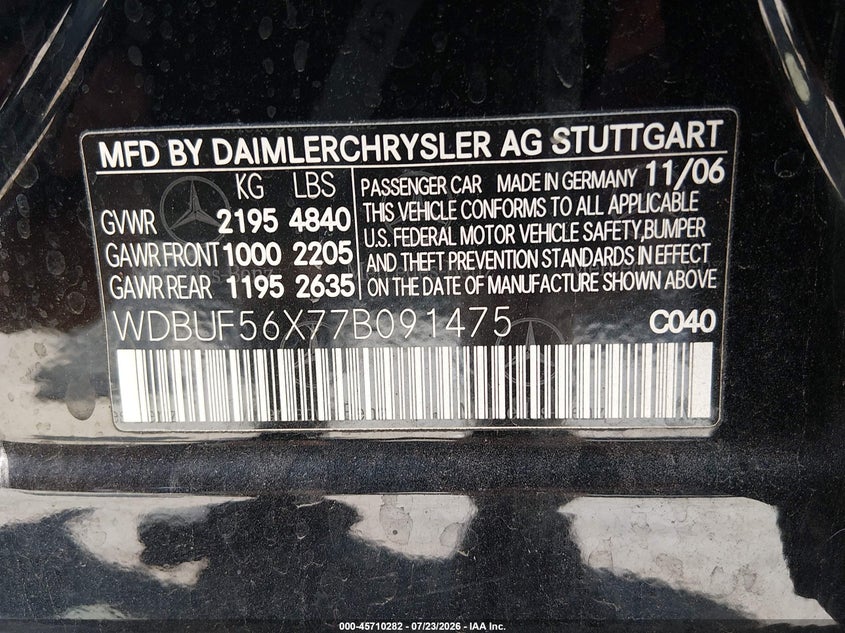 2007 MERCEDES-BENZ E-KLASSE SEDAN 3.5L V-6 DOHC, VVT, 268HP
