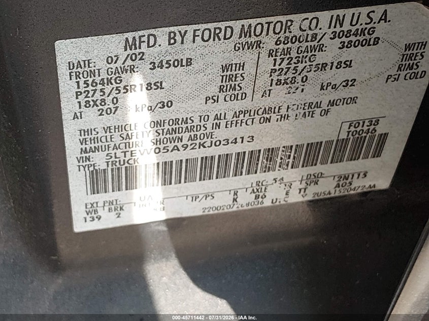 2002 LINCOLN BLACKWOOD TRUCK 5.4L V-8 DOHC, 300HP