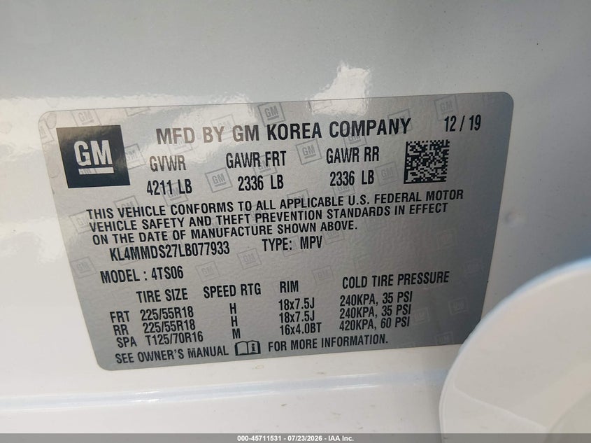 2020 BUICK ENCORE GX SPORT UTILITY VEHICLE 1.2L I-3 DI, DOHC, VVT, TURBO, 137HP