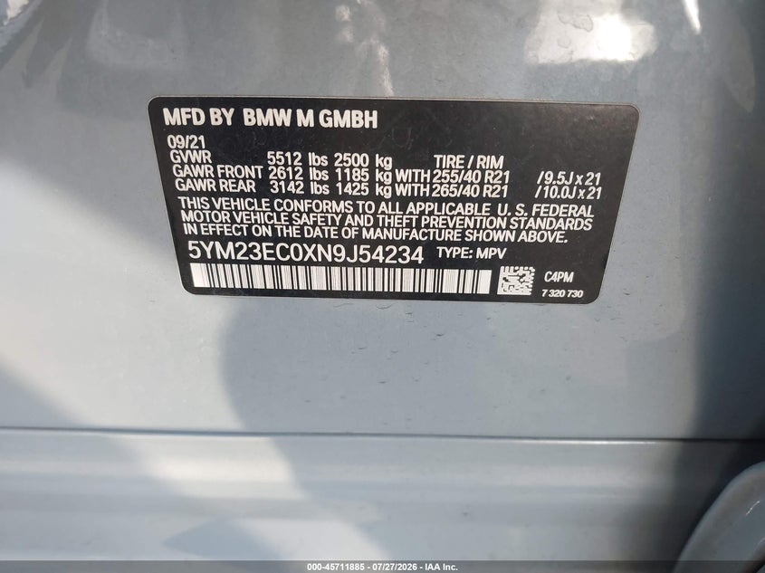 2022 BMW X4 M SPORT UTILITY VEHICLE 3.0L I-6 DI, DOHC, VVT, TURBO, 473HP
