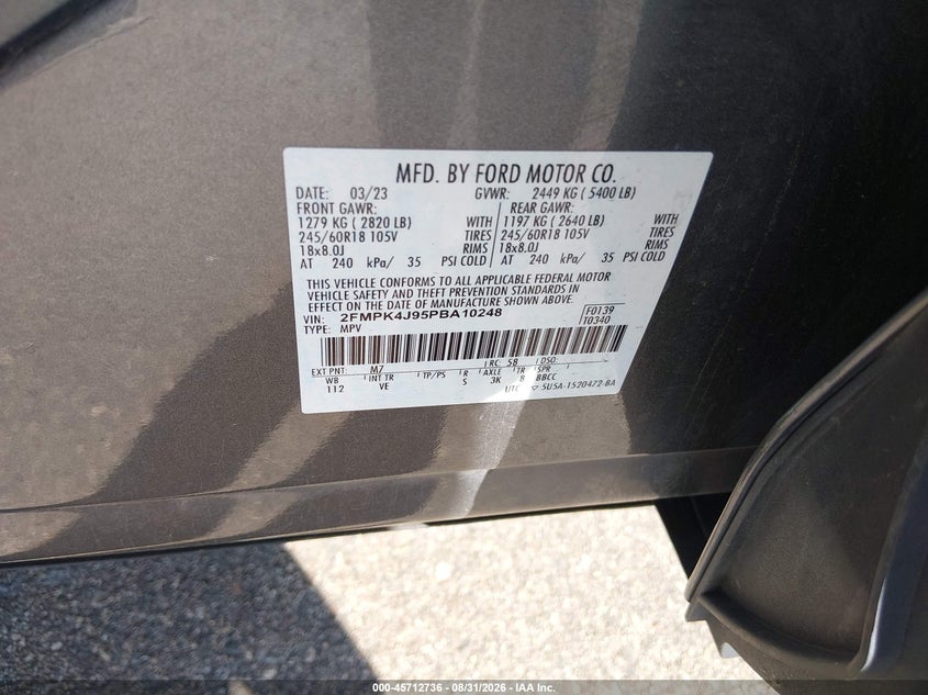 2023 FORD EDGE SPORT UTILITY VEHICLE 2.0L I-4 DI, DOHC, VVT, TURBO, 250HP