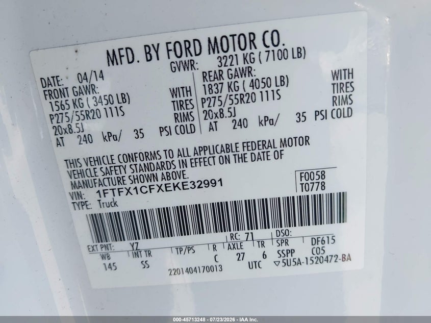 2014 FORD F-150 PICKUP 5.0L V8 FI DOHC 32V NF4