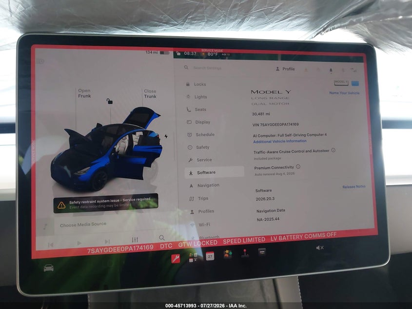 TESLA MODEL Y 2023 VIN 7SAYGDEE0PA174169