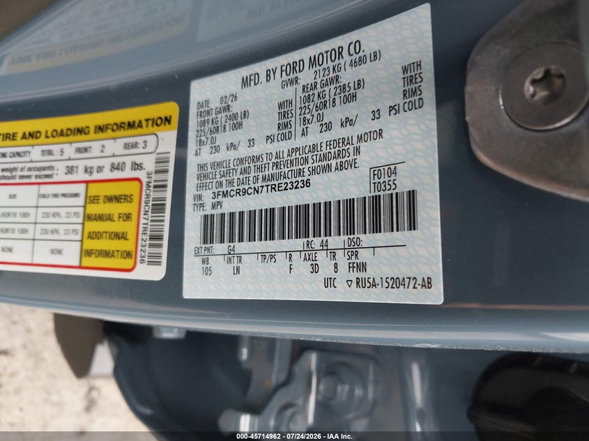 FORD BRONCO SPORT 2026 VIN 3FMCR9CN7TRE23236