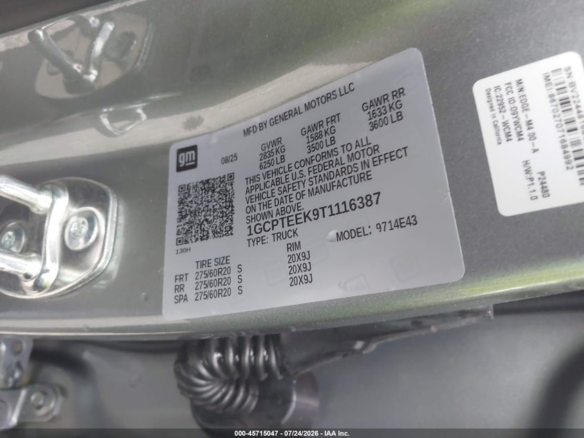 CHEVROLET COLORADO 2026 VIN 1GCPTEEK9T1116387