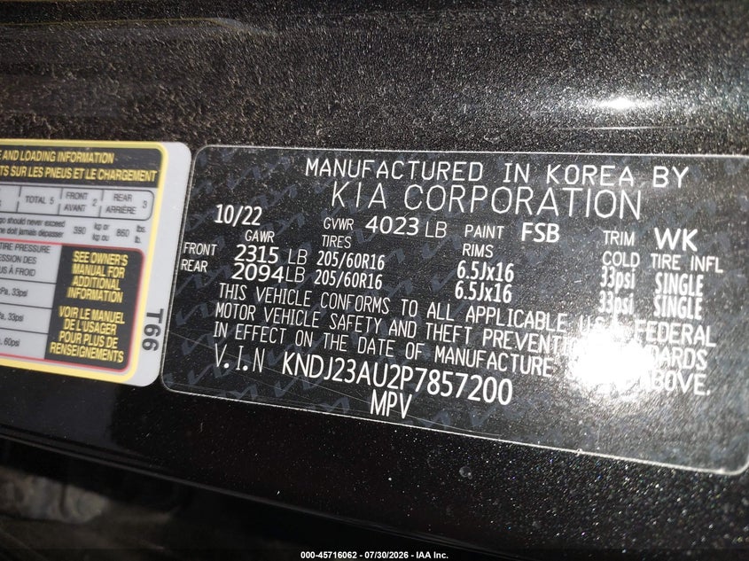 KIA SOUL 2023 VIN KNDJ23AU2P7857200