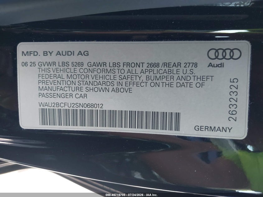 2025 AUDI A5 HATCHBACK 2.0L I-4 DI, DOHC, VVT, TURBO, 268HP