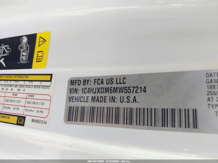 JEEP WRANGLER UNLIMITED 2021 VIN 1C4HJXDM6MW557214