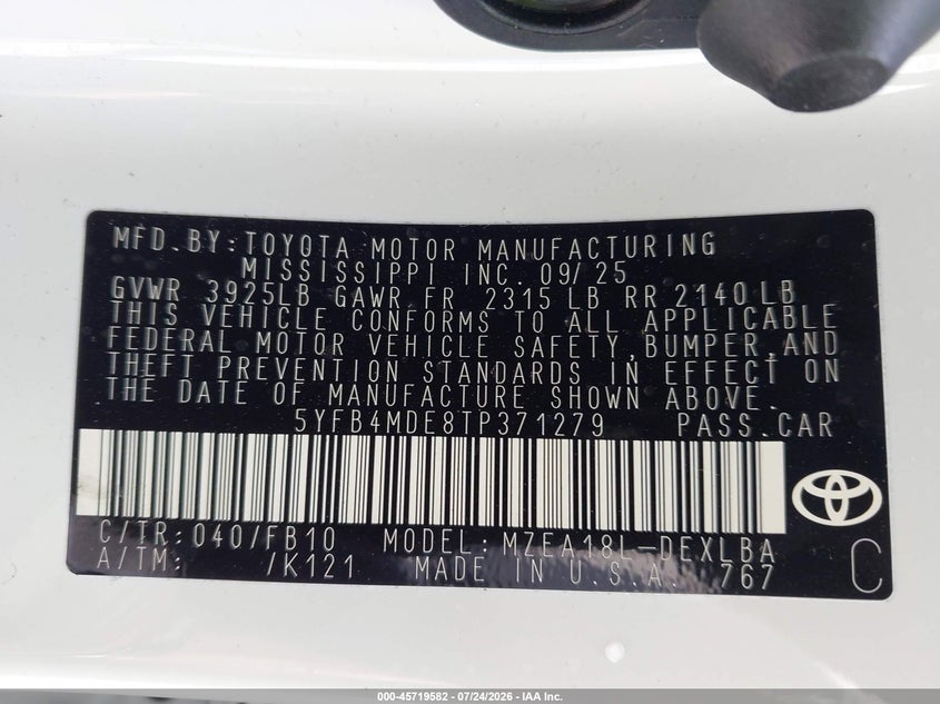 2026 TOYOTA COROLLA SEDAN 2.0L I-4 DI, DOHC, VVT, 169HP