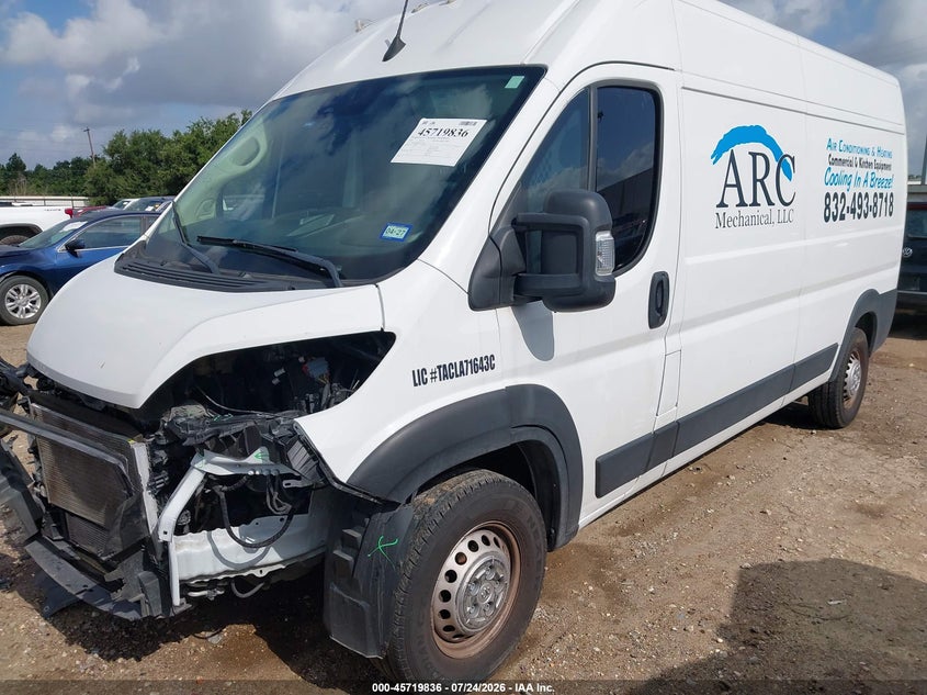 Vin: 3c6lrvdg6re132540, lot: 46218518, ram promaster 2500 tradesman high roof 159 wb w/pass seat 20242