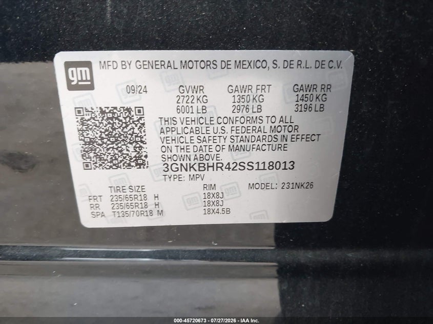 CHEVROLET BLAZER 2025 VIN 3GNKBHR42SS118013