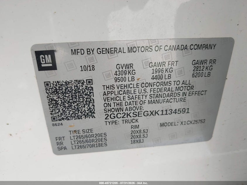 CHEVROLET SILVERADO 2500HD 2019 VIN 2GC2KSEGXK1134591